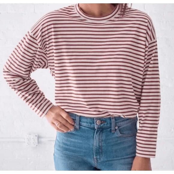 AYR The French Fry Tee Brick Lane Rust Striped Pima Long Sleeve Oversized Small - Picture 1 of 12